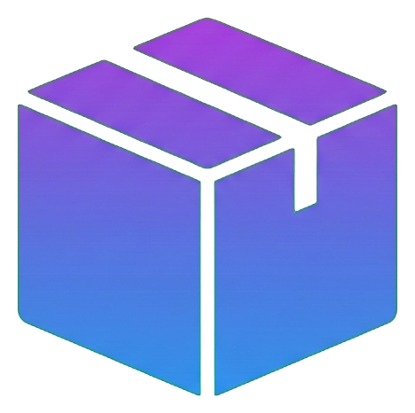Gradient app-style icon, purple to blue gradient of a parcel box icon, transparent background PNG