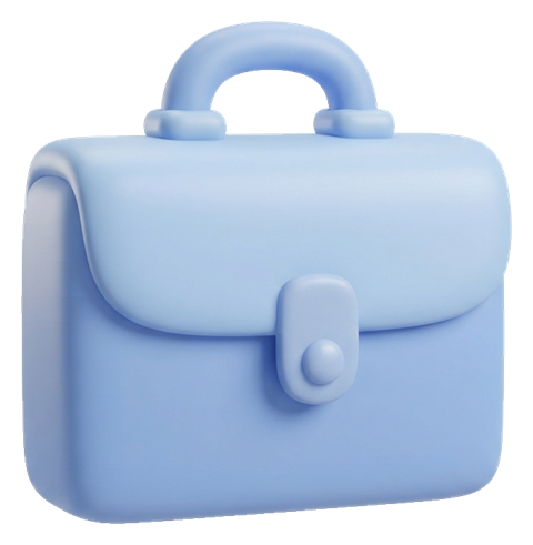 Soft 3D icon, pastel clay render of a briefcase work icon, transparent background PNG