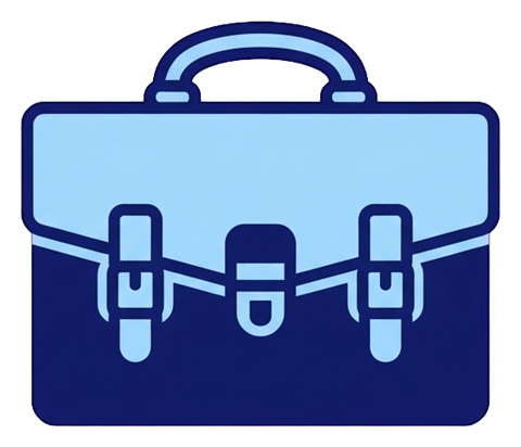 Duotone icon, navy blue and light blue of a briefcase work icon, transparent background PNG