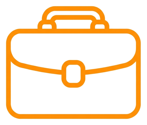 Rounded line icon, thick orange outline of a briefcase work icon, transparent background PNG