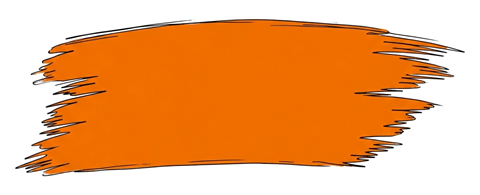 Thin pen line drawing of an orange wide horizontal paint brush stroke swatch to place text on, transparent background PNG