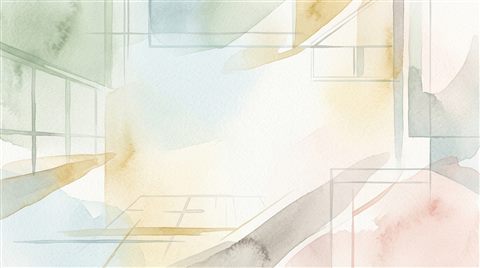 Watercolor texture design of modern corporate background with subtle geometric lines and empty space, simple balanced layout, soft pastel colors, bright and cozy, 16:9 aspect ratio