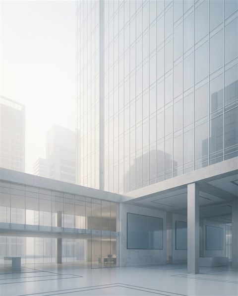 Minimal abstract design of modern corporate background with subtle geometric lines and empty space, simple balanced layout, misty morning haze, dreamy, 4:5 aspect ratio