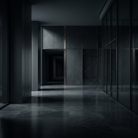 Minimal abstract design of modern corporate background with subtle geometric lines and empty space, simple balanced layout, moody dark tones, dramatic lighting, 1:1 aspect ratio