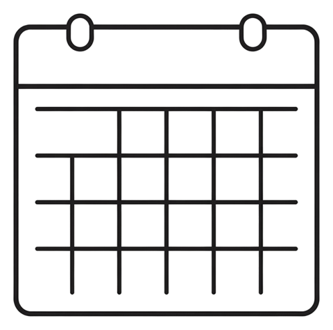 Thin black line icon, minimal outline of a calendar page icon, transparent background PNG