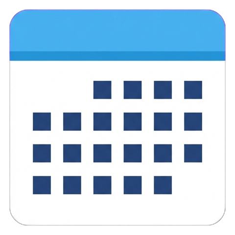 Flat color icon, bold solid colors of a calendar page icon, transparent background PNG