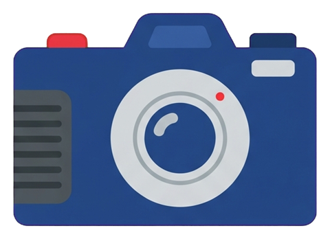 Flat color icon, bold solid colors of a photo camera icon, transparent background PNG