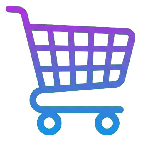 Gradient app-style icon, purple to blue gradient of a shopping cart icon, transparent background PNG