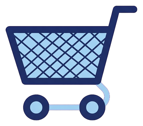 Duotone icon, navy blue and light blue of a shopping cart icon, transparent background PNG