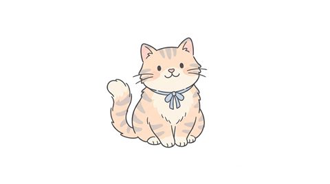 Simple line art with soft colors on a plain white background of a cute cat, isolated single subject, centered, soft pastel colors, bright and cozy, 16:9 aspect ratio