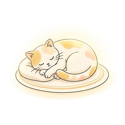Simple line art with soft colors on a plain white background of a cute cat, simple icon-like composition, warm golden light, calm mood, 1:1 aspect ratio