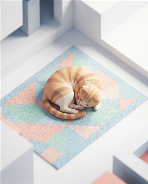 Cinematic film still of Isometric 3d vector of cat, high-angle view from above, clean white background, vibrant pastel colors, modern and professional, 16:9 aspect ratio, close-up detail with shallow depth of field, vivid colors, high contrast, energetic, 4:5 aspect ratio