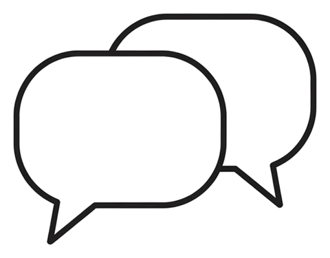 Thin black line icon, minimal outline of two overlapping chat bubbles icon, transparent background PNG