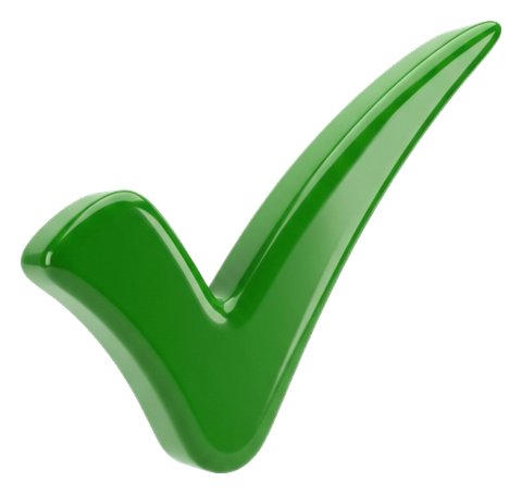 Glossy green 3D render of a check mark symbol, transparent background PNG