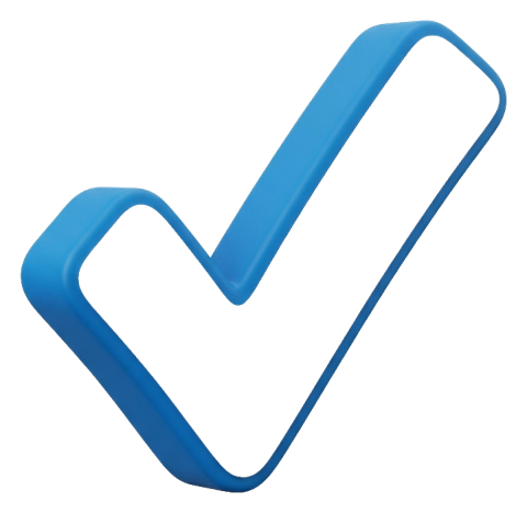 Matte 3D render, blue and white color scheme of a check mark symbol, transparent background PNG
