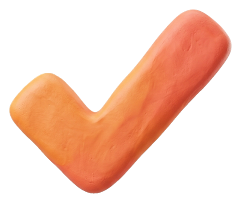 Clay 3D render, warm orange and coral tones of a check mark symbol, transparent background PNG