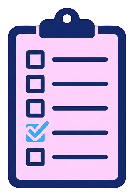 Duotone icon, navy blue and light blue of a clipboard checklist icon, transparent background PNG