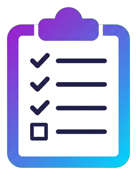 Gradient app-style icon, purple to blue gradient of a clipboard checklist icon, transparent background PNG
