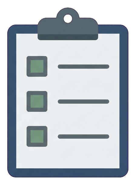 Flat color icon, bold solid colors of a clipboard checklist icon, transparent background PNG