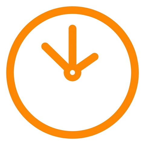 Rounded line icon, thick orange outline of a round clock icon, transparent background PNG