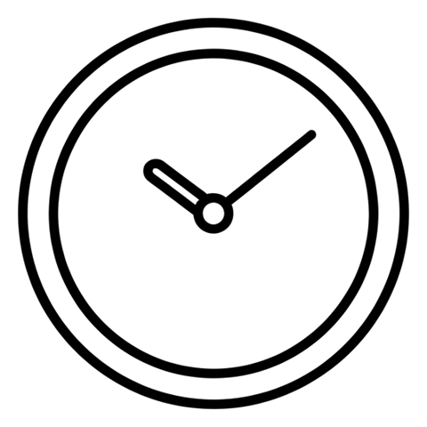Thin black line icon, minimal outline of a round clock icon, transparent background PNG
