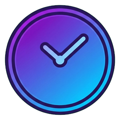 Gradient app-style icon, purple to blue gradient of a round clock icon, transparent background PNG