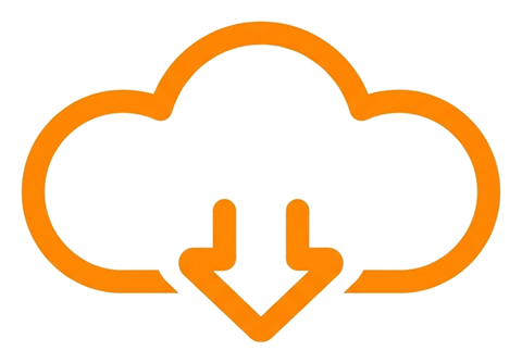 Rounded line icon, thick orange outline of a cloud storage icon, transparent background PNG