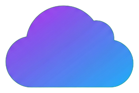 Gradient app-style icon, purple to blue gradient of a cloud storage icon, transparent background PNG