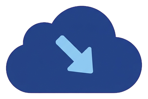 Duotone icon, navy blue and light blue of a cloud storage icon, transparent background PNG