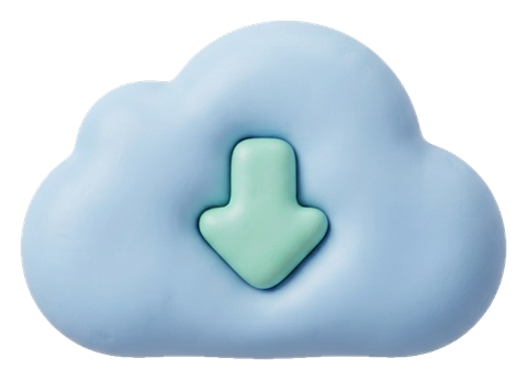 Soft 3D icon, pastel clay render of a cloud storage icon, transparent background PNG