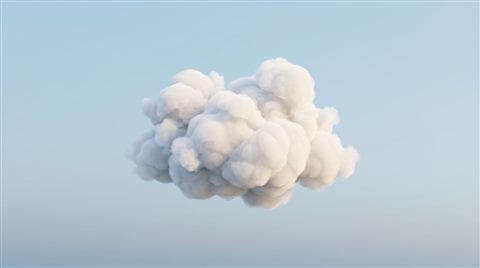 Soft 3d render of fluffy white clouds, centered subject with a simple uncluttered composition, cool blue tones, quiet atmosphere, 16:9 aspect ratio