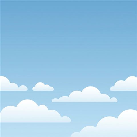 Minimal flat illustration of fluffy white clouds, wide shot with open space at the top for text, cool blue tones, quiet atmosphere, 1:1 aspect ratio