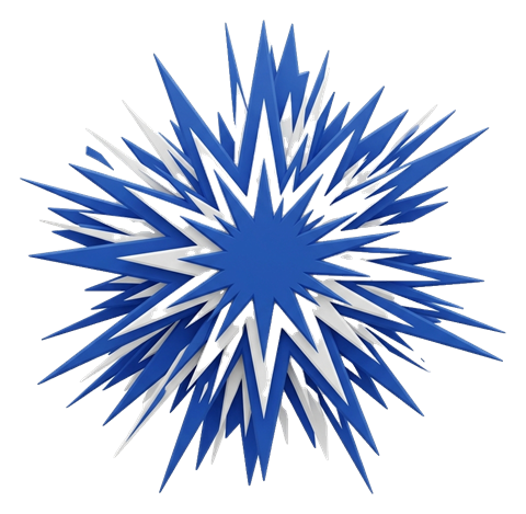 Matte 3D render, blue and white color scheme of an empty comic book explosion burst shape, transparent background PNG