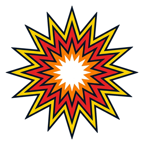 Flat vector icon, bold solid colors of an empty comic book explosion burst shape, transparent background PNG