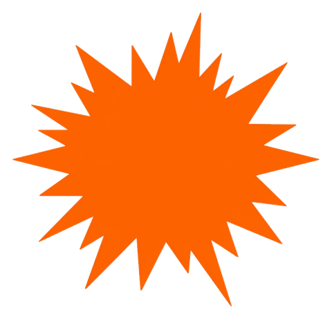 Orange flat vector of an empty comic book explosion burst shape, transparent background PNG