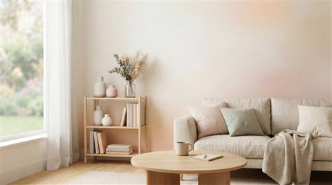 Soft photorealistic background photo of elegant cover background with gentle gradients and empty space for a title, simple balanced layout, soft pastel colors, bright and cozy, 16:9 aspect ratio