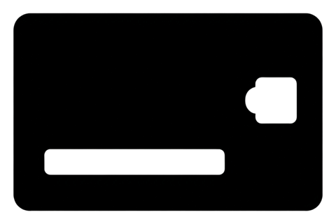 Bold black glyph icon, solid filled silhouette of a credit card icon, transparent background PNG