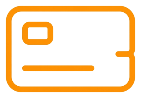 Rounded line icon, thick orange outline of a credit card icon, transparent background PNG