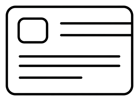 Thin black line icon, minimal outline of a credit card icon, transparent background PNG