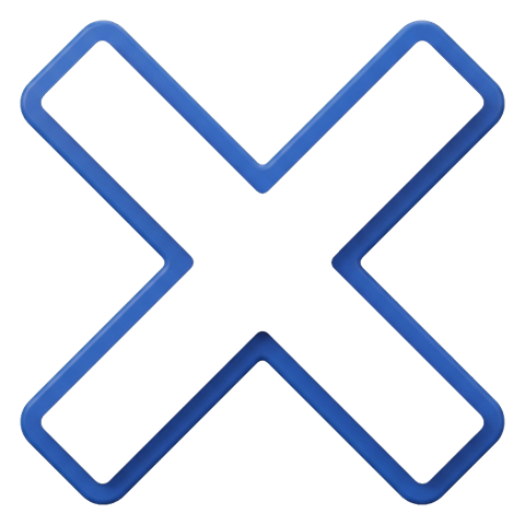 Matte 3D render, blue and white color scheme of a cross mark symbol, transparent background PNG