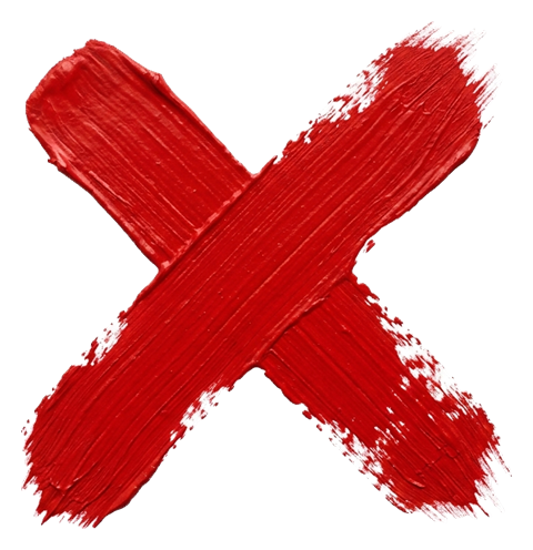 X 표시, 굵은 빨간 붓 터치, 투명 배경(누끼) PNG