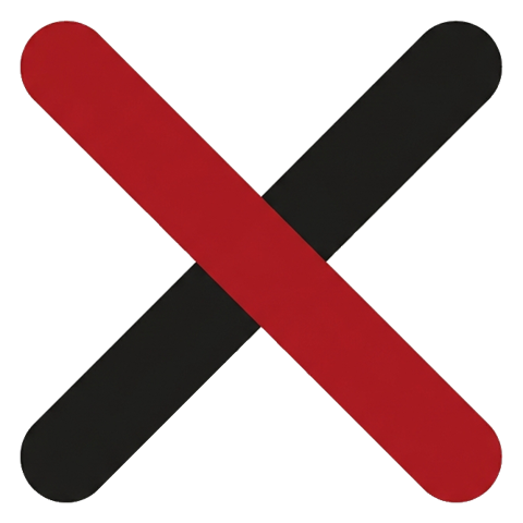 Flat vector icon, bold solid colors of a cross mark symbol, transparent background PNG