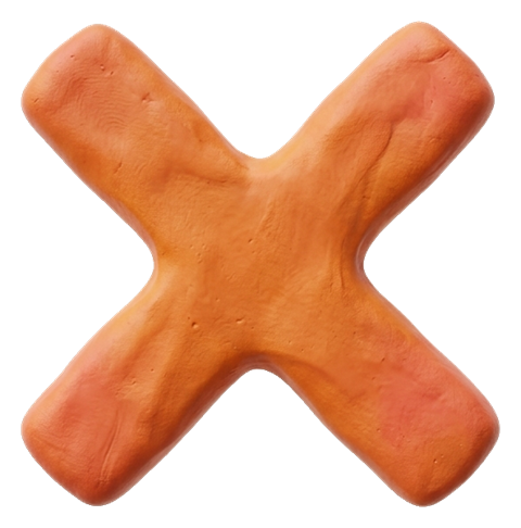Clay 3D render, warm orange and coral tones of a cross mark symbol, transparent background PNG