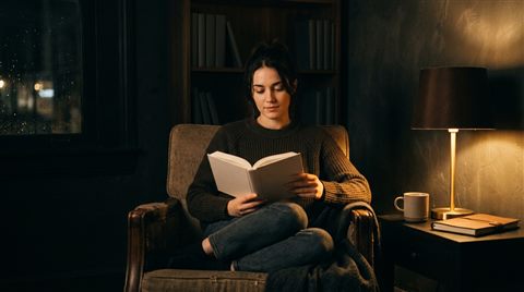 Photorealistic photo of dark moody aesthetic scene with soft glowing lights, centered subject with a simple uncluttered composition, warm golden light, calm mood, 16:9 aspect ratio