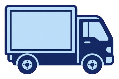 Duotone icon, navy blue and light blue of a delivery truck icon, transparent background PNG