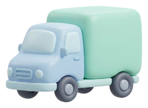 Soft 3D icon, pastel clay render of a delivery truck icon, transparent background PNG