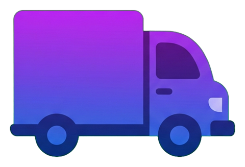 Gradient app-style icon, purple to blue gradient of a delivery truck icon, transparent background PNG