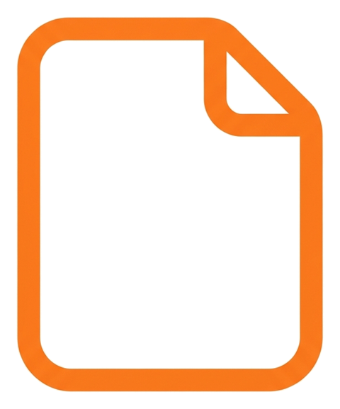 Rounded line icon, thick orange outline of a paper document file icon, transparent background PNG