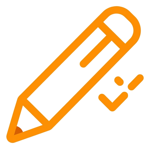Rounded line icon, thick orange outline of a pencil edit icon, transparent background PNG