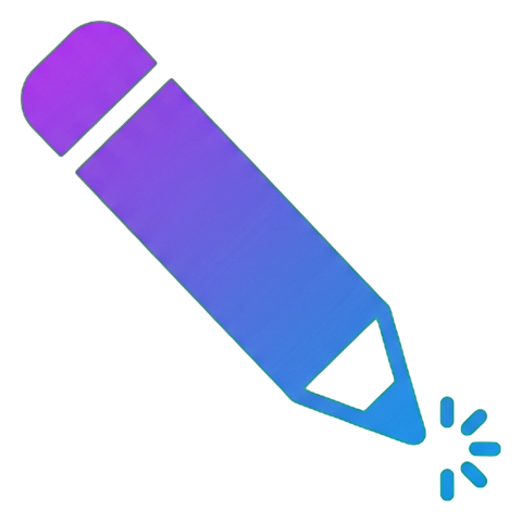 Gradient app-style icon, purple to blue gradient of a pencil edit icon, transparent background PNG